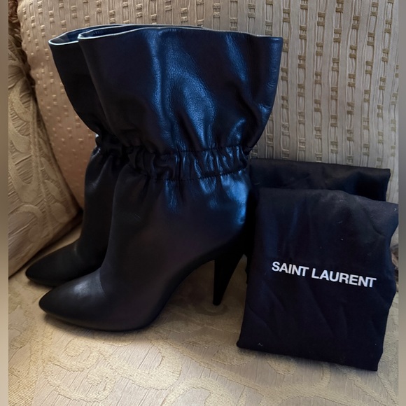 Saint Laurent Black Leather Sole Etienne Slouchy Leather Booties 35EU preowned - Picture 1 of 16